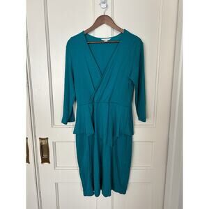 Garnet Hill Wool Faux Wrap Shift Dress Womens Size Large Teal Career Preppy
